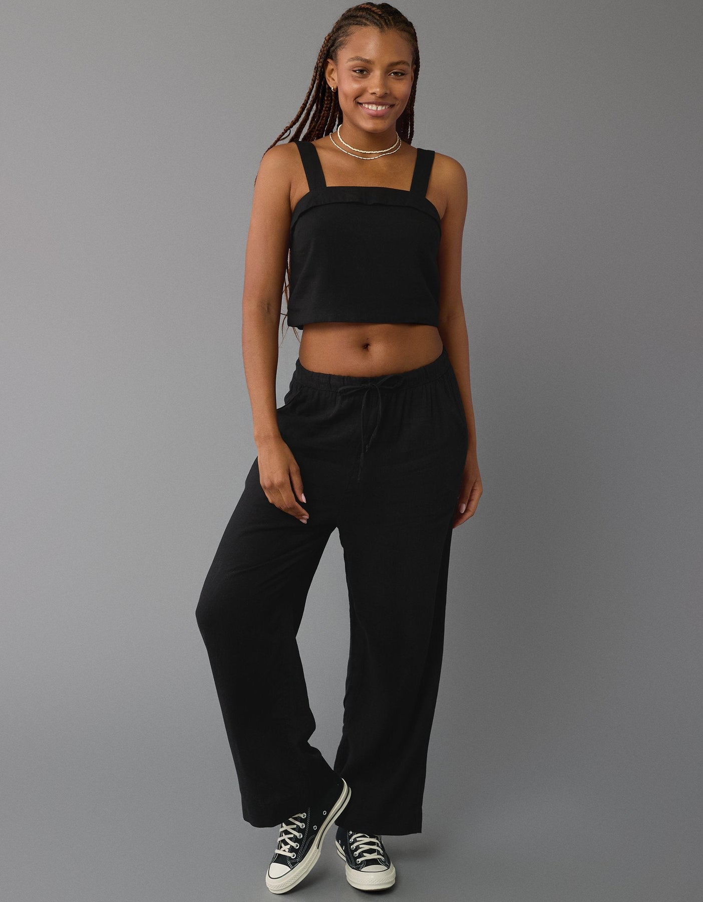 AE Leinen-Blend Pull-On Weithals-Hose
