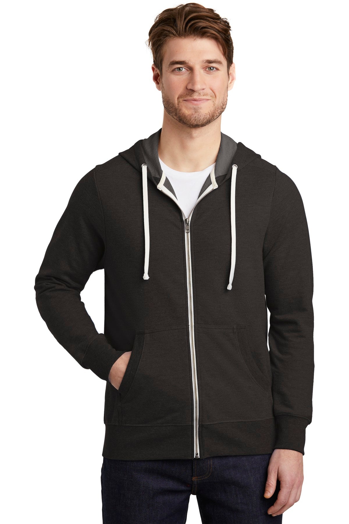 District Perfekte Tri Französisch Terry durchgehender Reißverschluss Kapuzenpullover DT356
