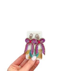 Damen Perlen Bogen Drop Ohrringe in Magenta/lila