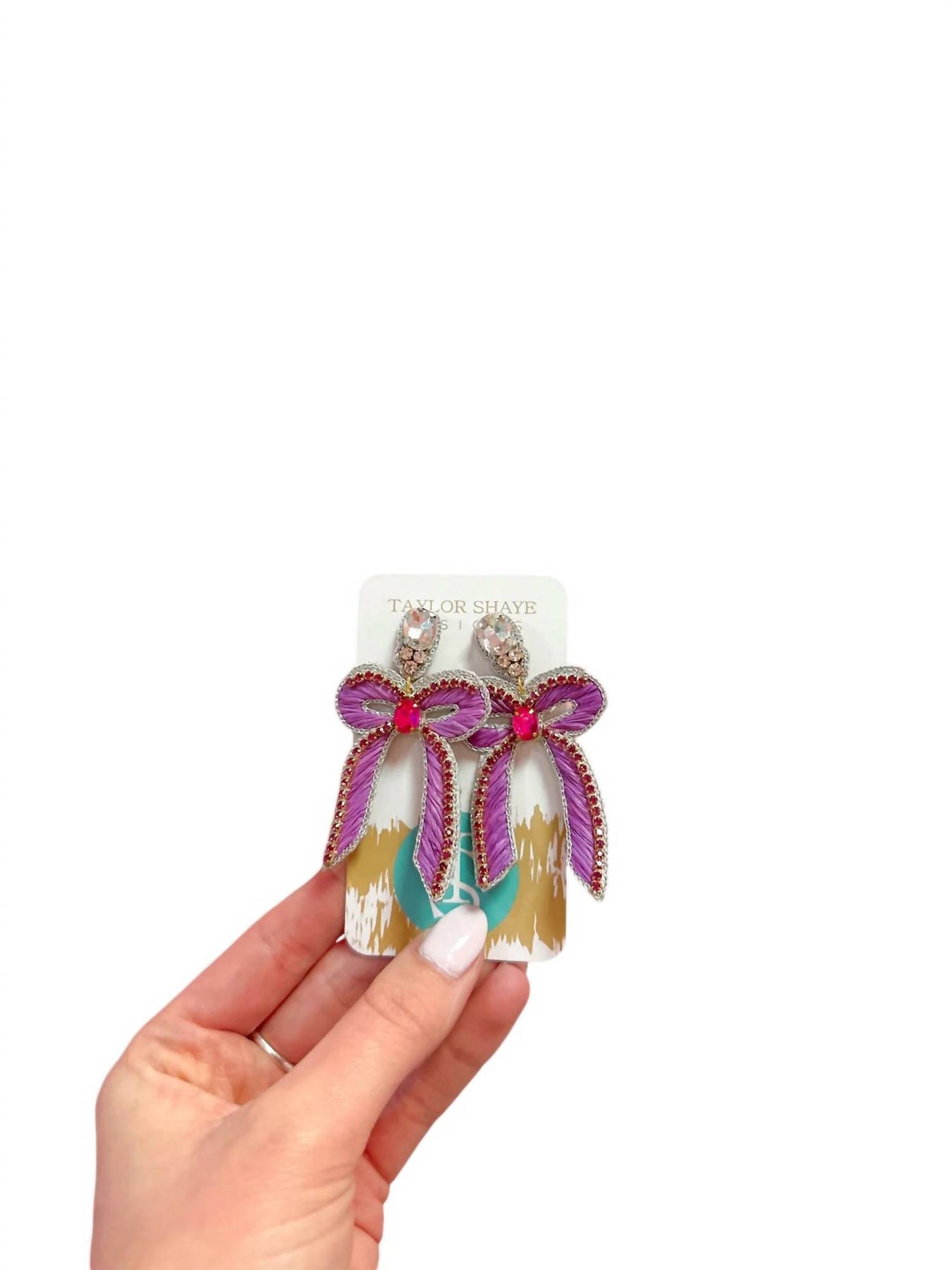 Damen Perlen Bogen Drop Ohrringe in Magenta/lila