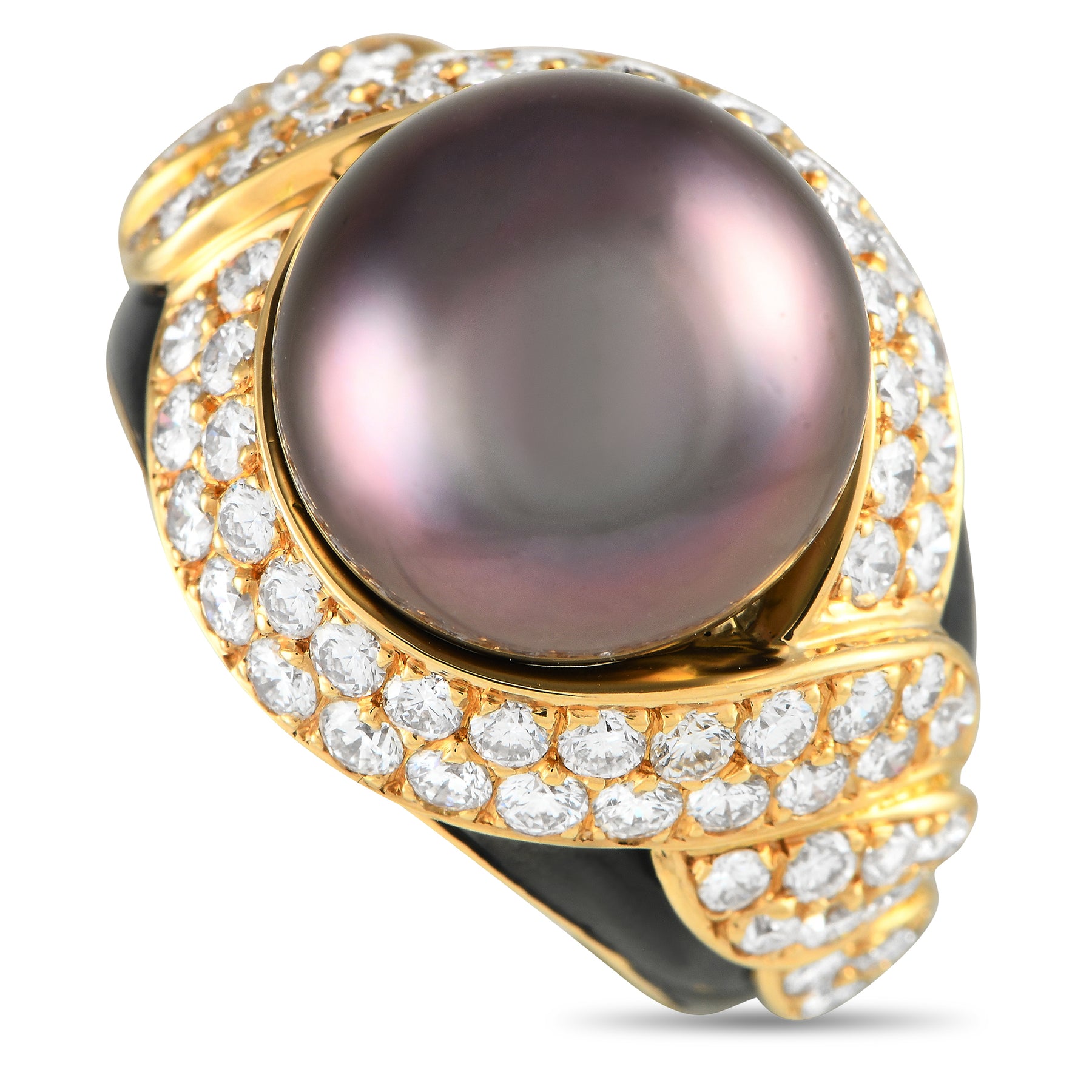 LB Exclusive 18 Karat Gelbgold 1,64ct Diamant und Tahitian Perle Statement Ring MF30 -021324