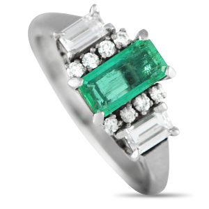 LB Exclusive Platinum 0.49ct Diamond and Emerald Art Deco ring -021324 – MF12