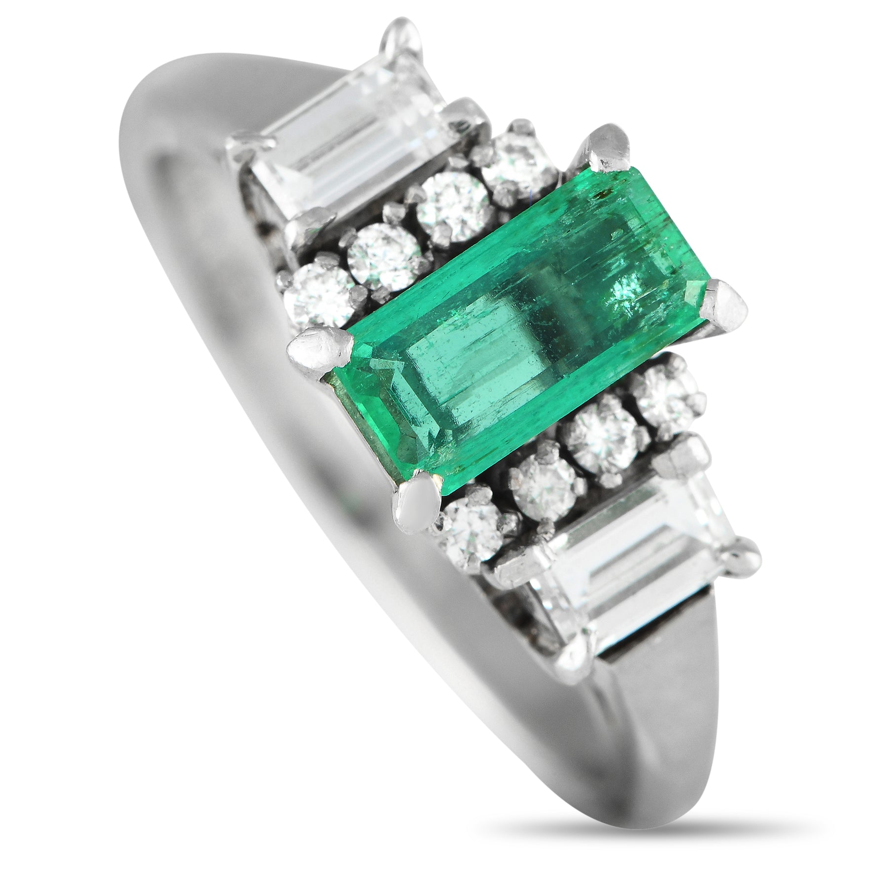LB Exclusive Platin 0.49ct Diamant und Emerald Art Deco Ring MF12 -021324