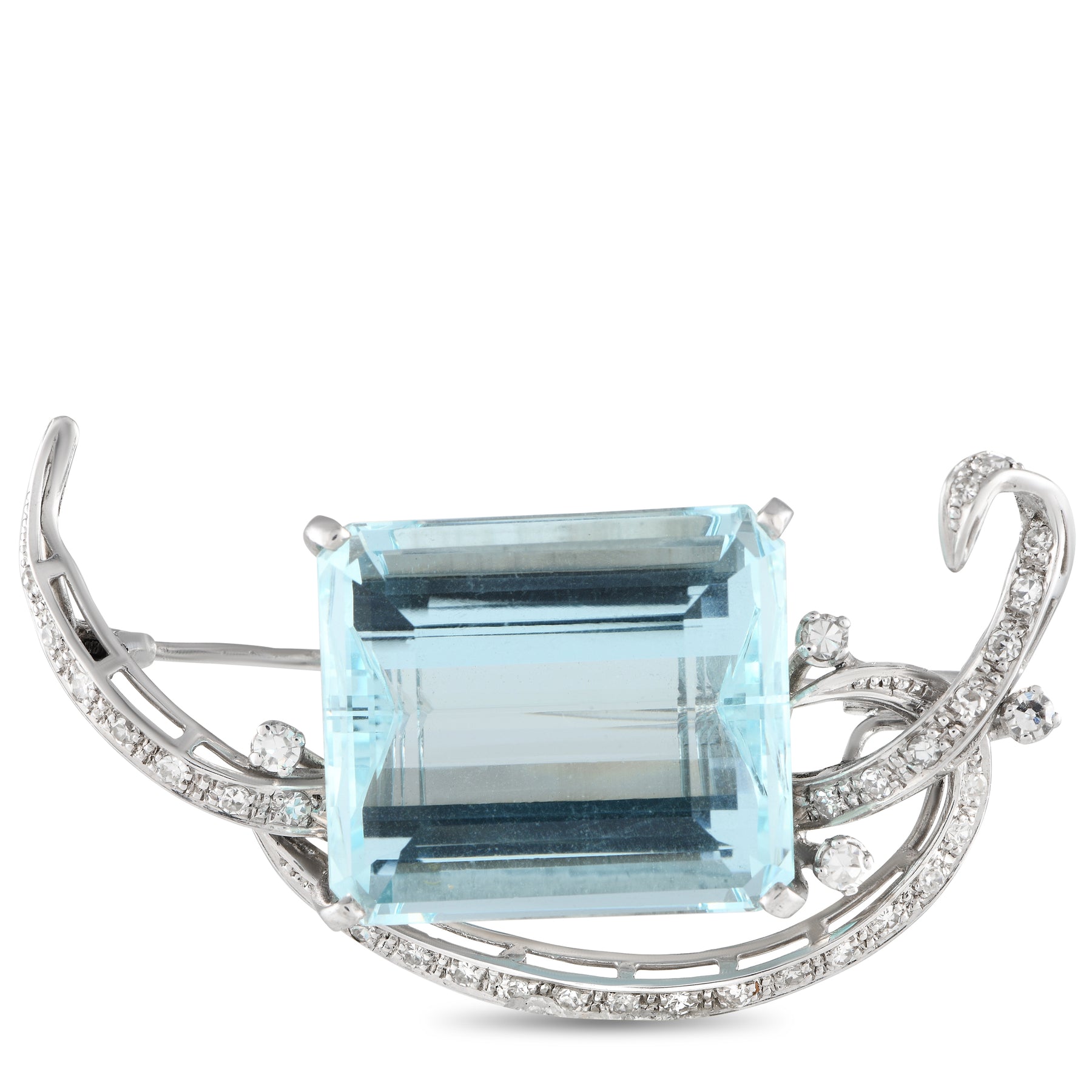 LB Exclusive 18K Weißgold 0.55ct Diamant und Aquamarin Brosche MF26 -012324