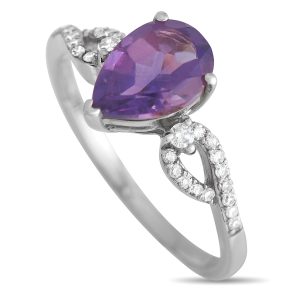LB Exclusive 14K Weißgold 0,15ct Diamant und Amethystring - – RC4 / 11823WAM