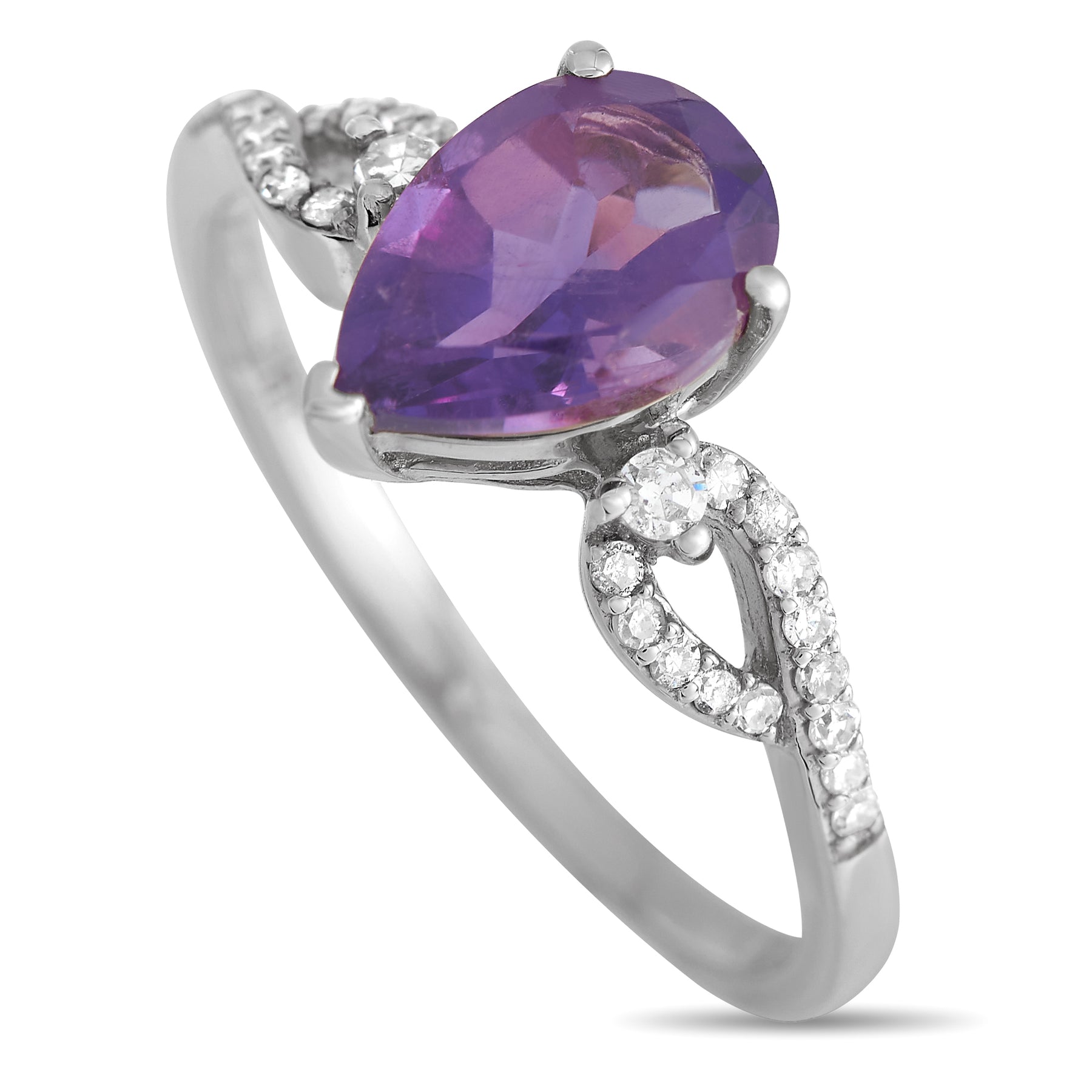LB Exclusive 14K Weißgold 0.15ct Diamant und Amethyst Ring RC4 11823WAM