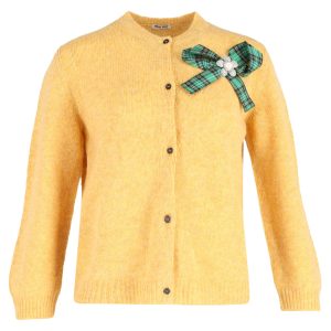Miu Miu Strickjacke mit Schleifendetail aus gelber Schurwolle