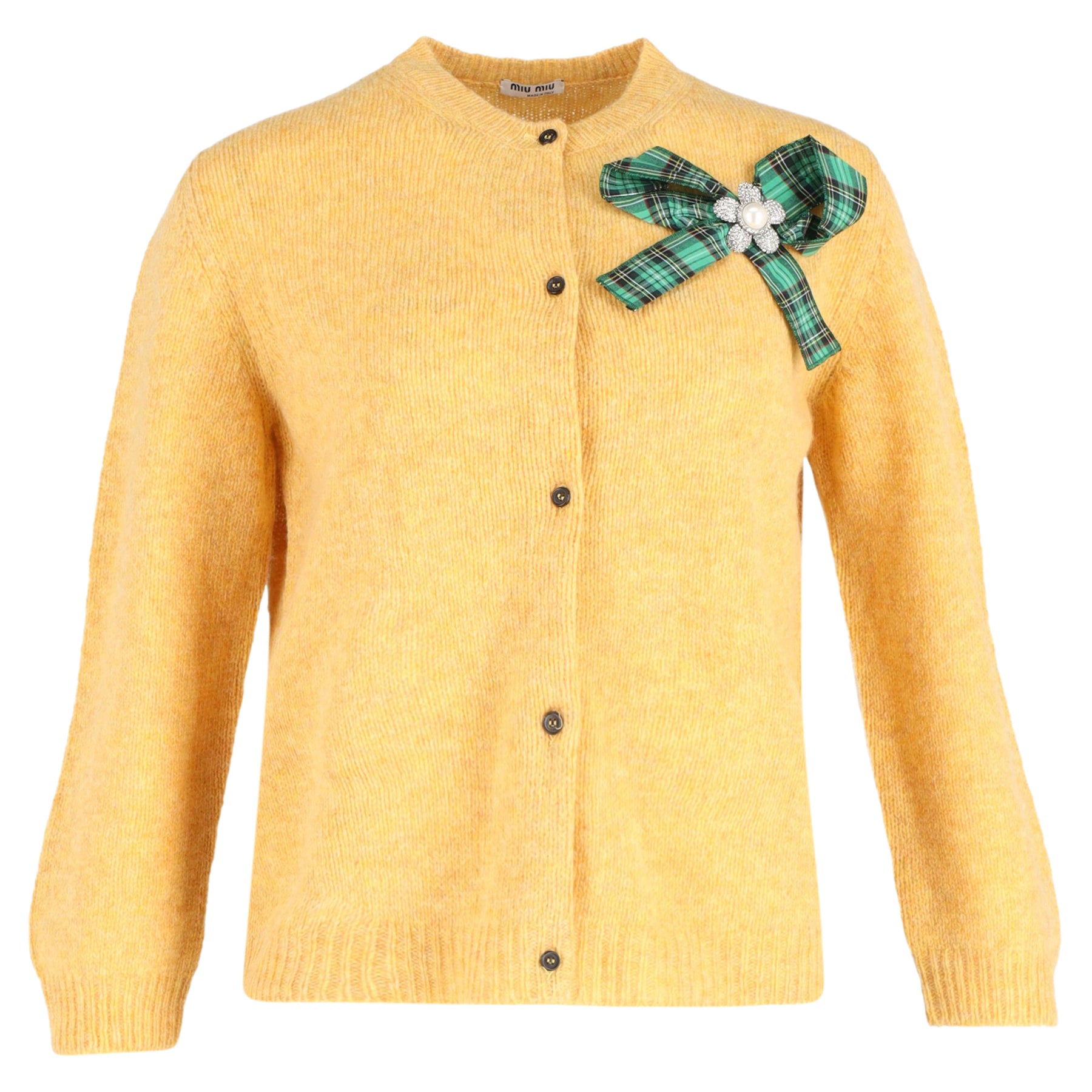Miu Miu Strickjacke aus Schurwolle in Gelb