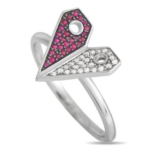 LB Exclusive 14K Weißgold 0,08ct Diamant und Rubin Herzring - – RC4 / 12002WRU