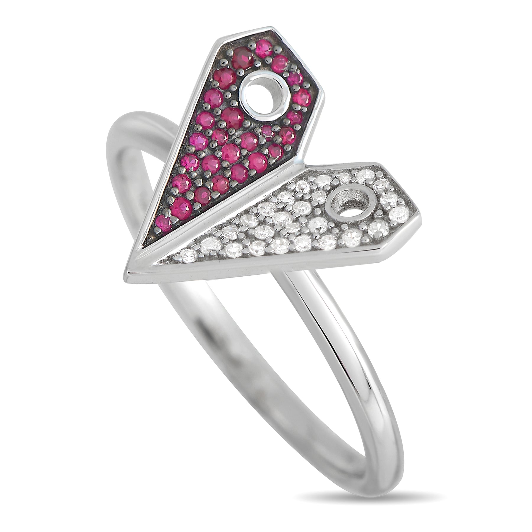 LB Exclusive 14K Weißgold 0.08ct Diamant und Rubin Herz Ring RC4 12002WRU