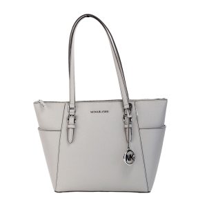 Michael Kors Charlotte elfenbein groß leder oben reißverschluss tote tasche frauen