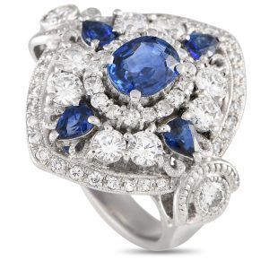 LB Exclusive 18K Weißgold 1.02ct Diamant und Saphir Art Deko Statement Ring -012424 – MF04