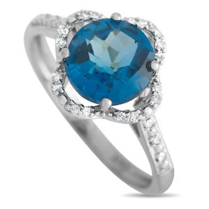 LB Exclusive 14K Weißgold 0,10ct Diamant und topaz quatrefoil Ring - – RC4 / 11976WBT