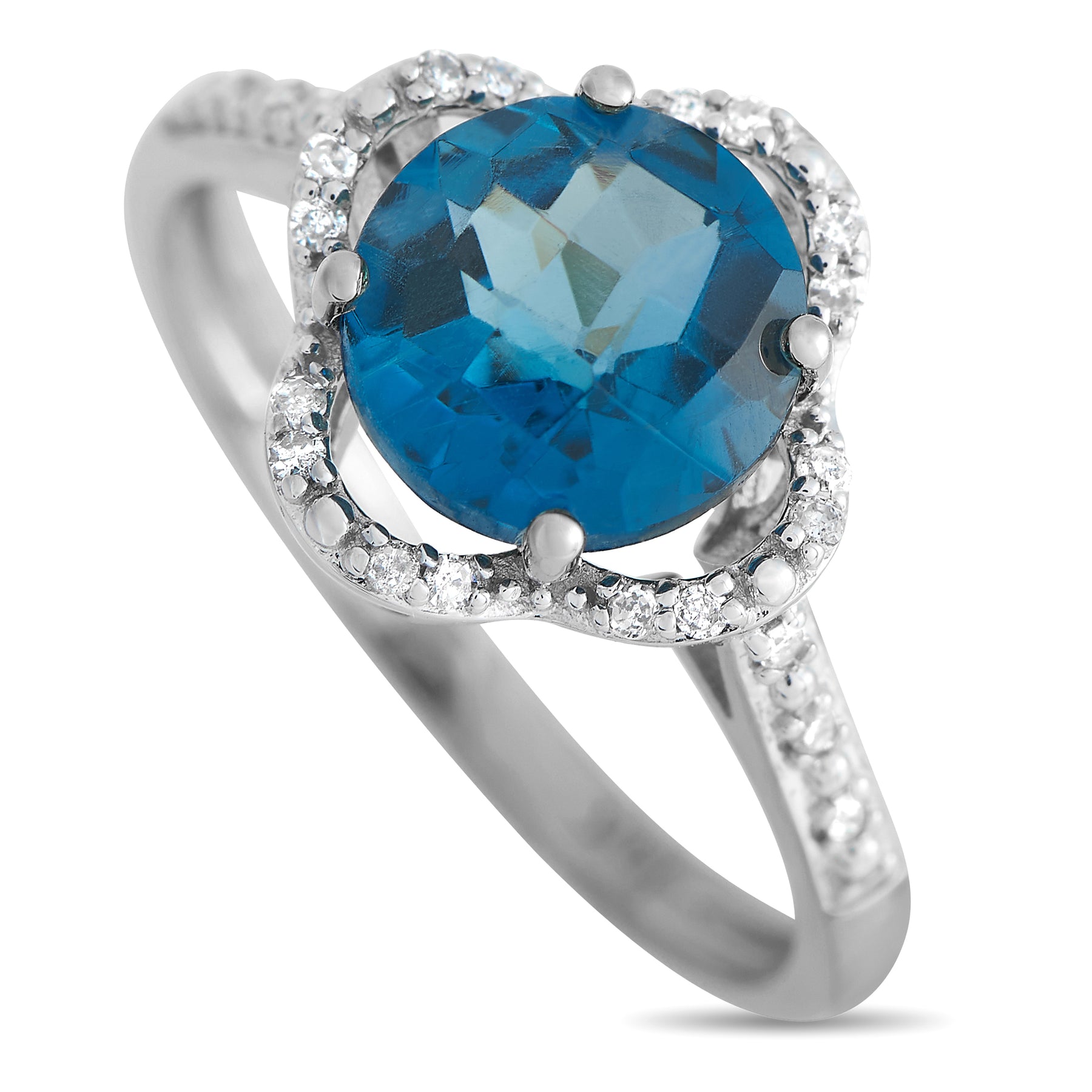 LB Exclusive 14K Weißgold 0,10ct Diamant und Topas Quatrefoil Ring RC4 1976WBT