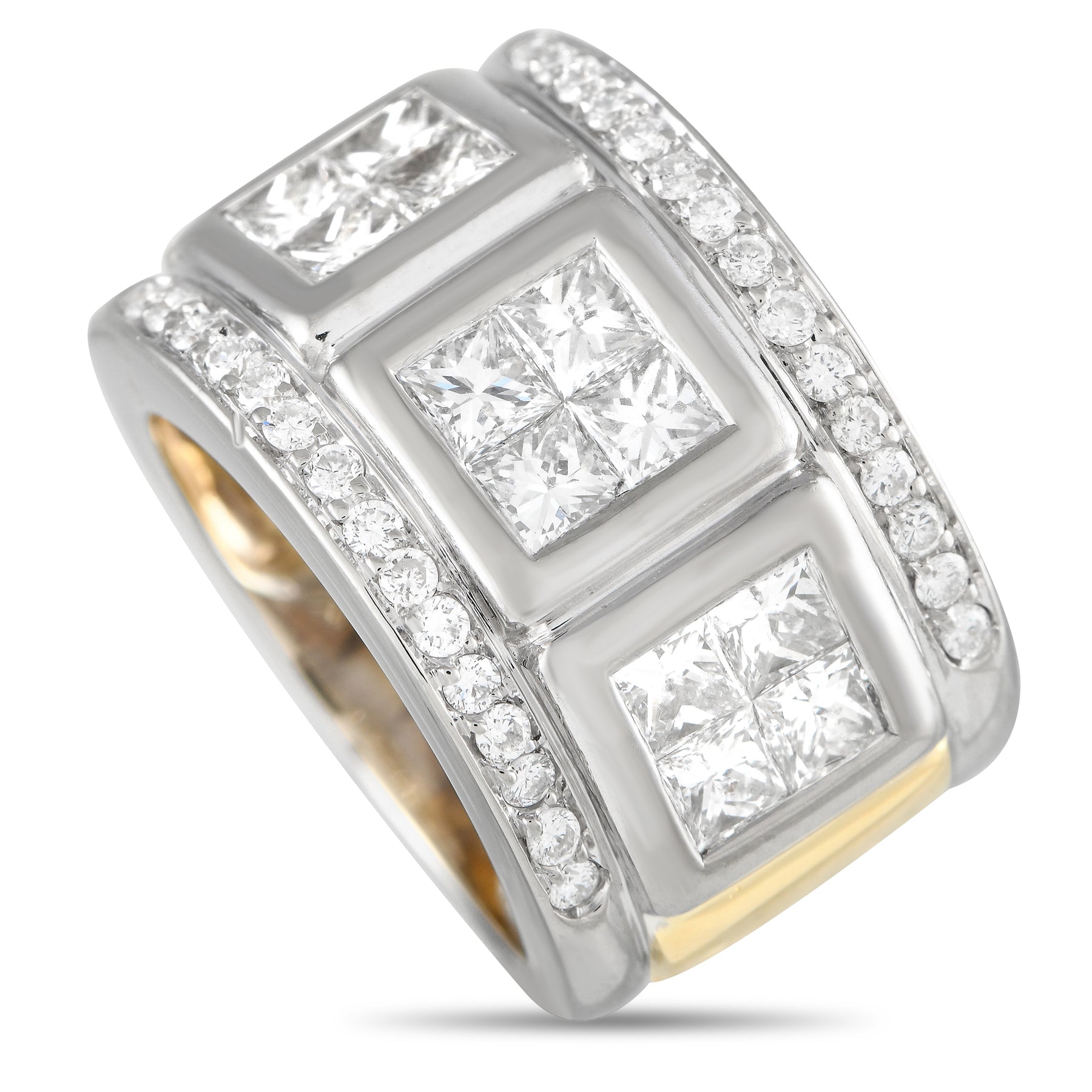 LB Exclusive 18 Karat Weiß- und Gelbgold 2.10ct Diamant Breite Band Ring MF04 -012924