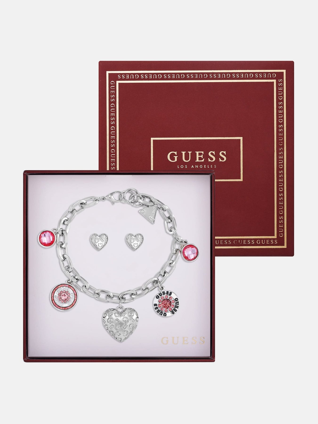 Silber-Ton Herz Charm Armband und Ohrringe Box Set