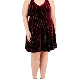 Plus Damen Samt Knie Länge Cocktail und Partykleid