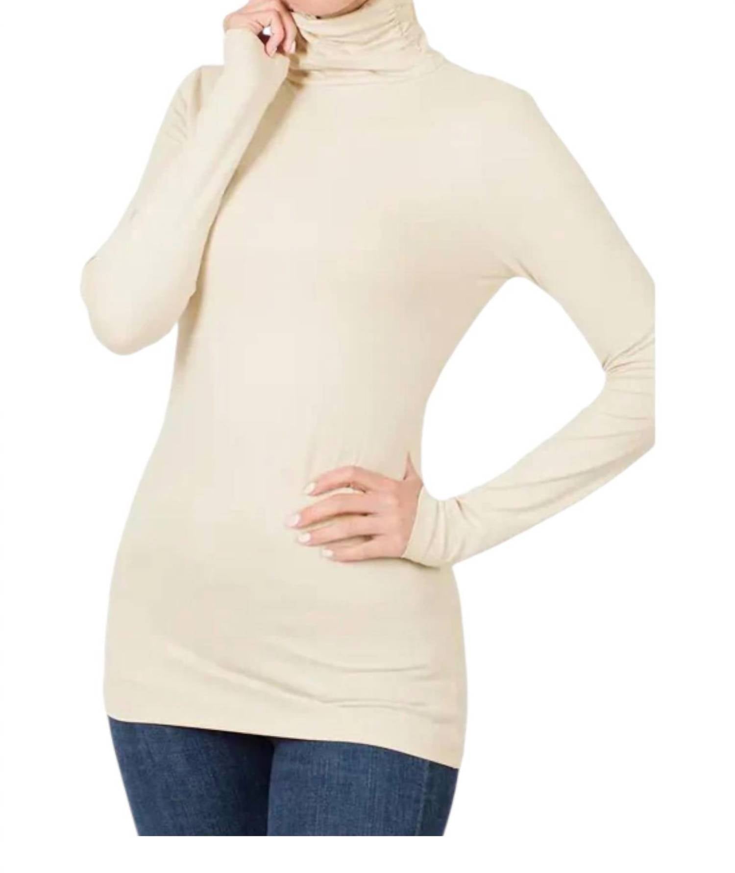 Luxe Viskose Rollkragenpullover im Sand Beige