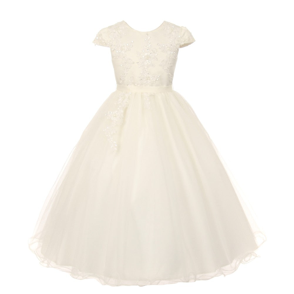 Große Mädchen Elfenbein Perle Pailletten Kommunion Blumenmädchen Kleid 7-16