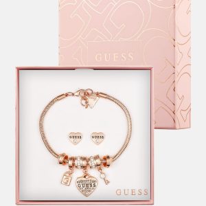Roségold-tone Charme Armband und Herz Ohrringe Box Set