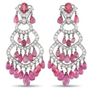 LB Exclusive 18K Weißgold 2.65ct Diamant und rosa Turmalin Kronleuchter Ohrringe -013024 – MF06