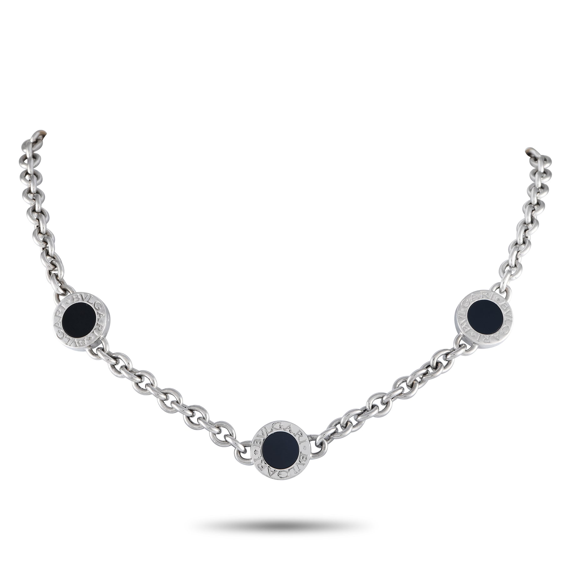 Bvlgari Bvlgari Halskette mit drei Onyx-Ketten aus 18 Karat Weißgold BV15 -040224