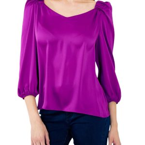 Satin gerade Top mit Puff Ärmeln in Kaiserin 7803907637308