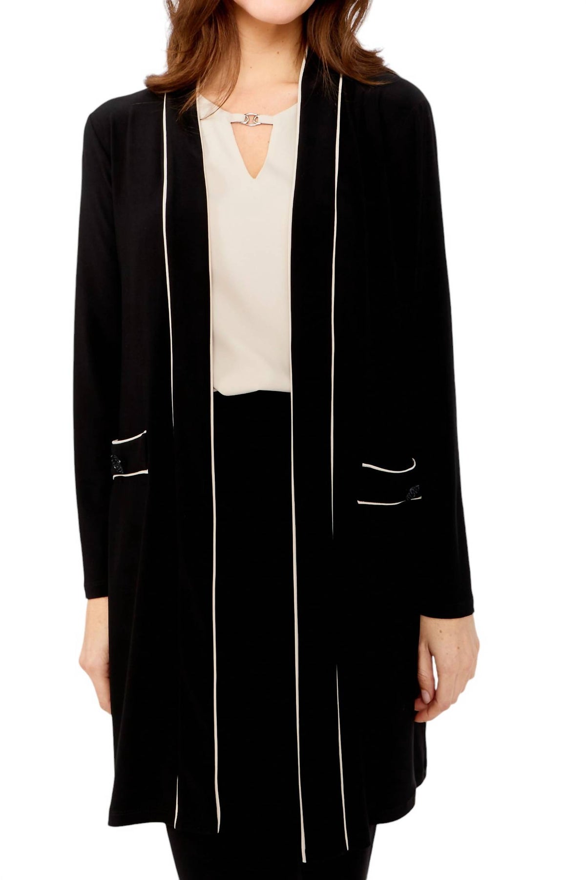 Entspannte Passform offener Vorderseite-Duster in schwarz /Beige