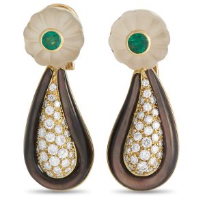Bvlgari Vintage 18K Gelbgold 1.50ct Diamant, Kristall, Emerald, und Mother Perlen Ohrringe BV21 -0122224
