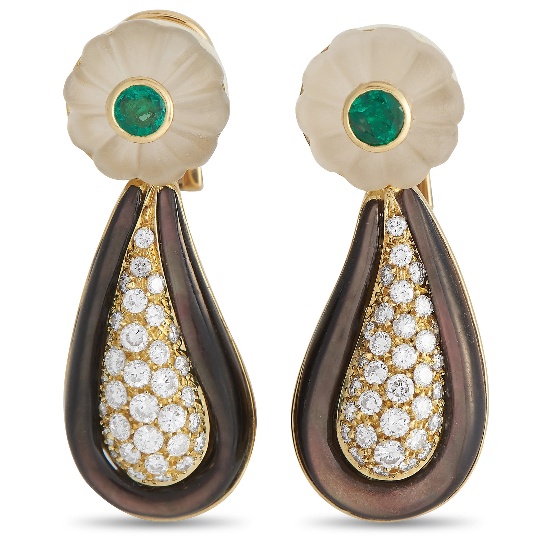 Bvlgari Vintage 18K Gelbgold 1.50ct Diamant, Kristall, Emerald, und Mother Perlen Ohrringe BV21 -0122224