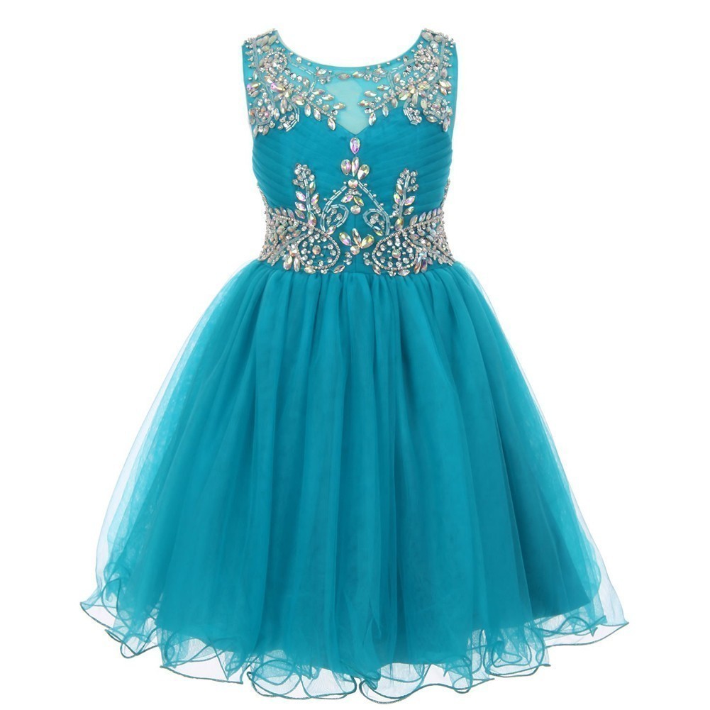 Kleine Mädchen Petrol Tüll AB Stein verdrahtet Blumenmädchen Kleid 4-6