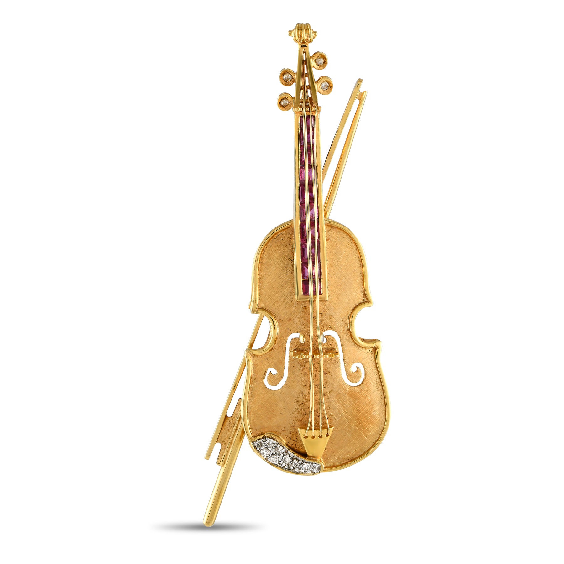 LB Exclusive 18K Gelbgold 0.15ct Diamant und Rubin Violine Brosche MF37 -012324