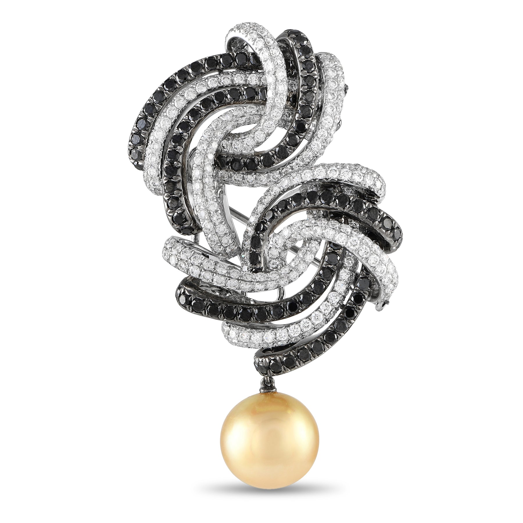 LB Exclusive 18K Weißgold 6.75ct Weiß und Schwarz Diamant, Perle Brosche MF07 -020124