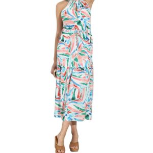 Abgestufte Halter Midi Kleid in Wendy
