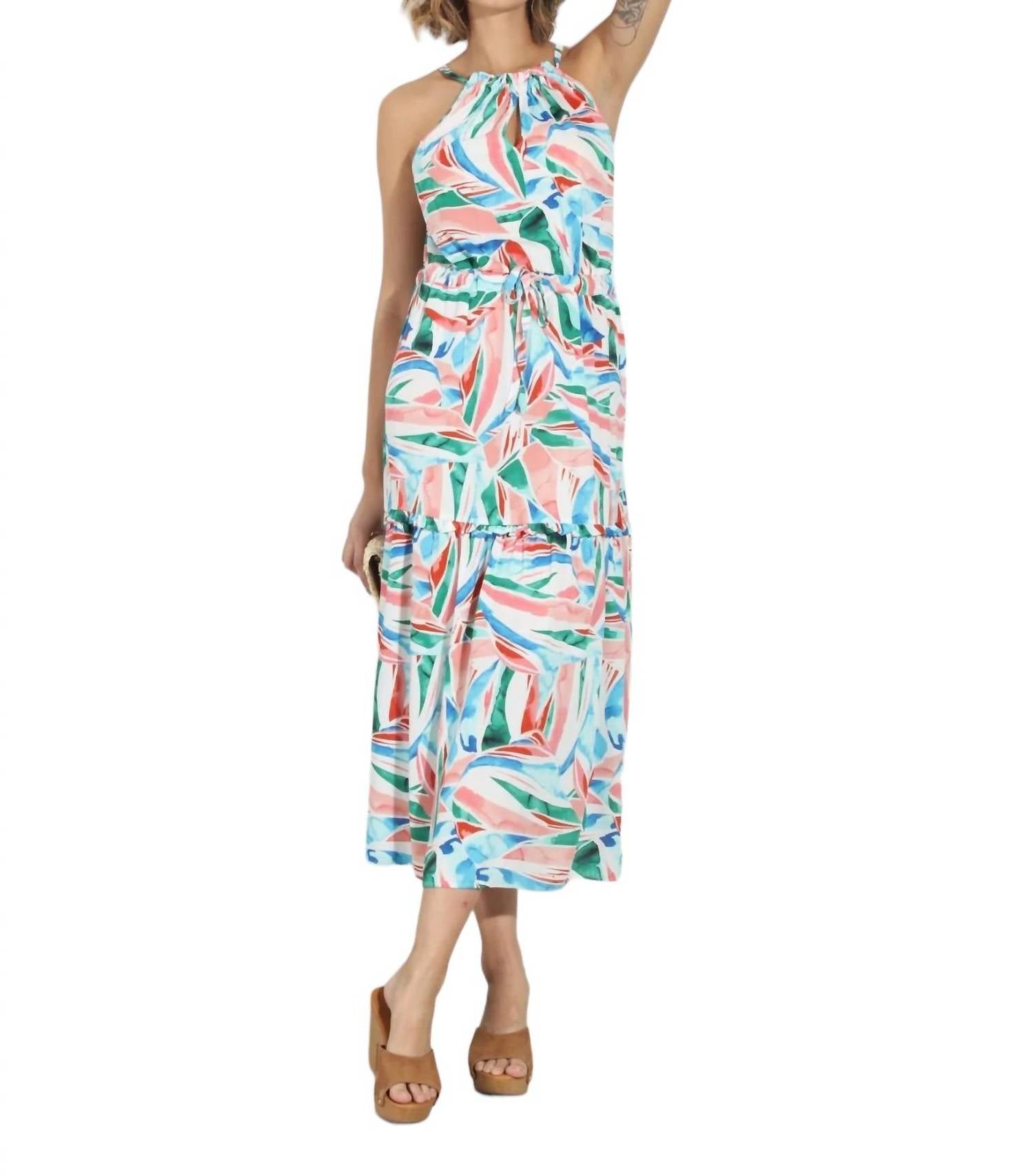 Abgestufte Halter Midi Kleid in Wendy