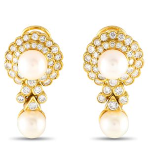 LB Exclusive 18K Gelbgold 3.50ct Diamant und Perle Clip-on Ohrringe -032824 – MF03