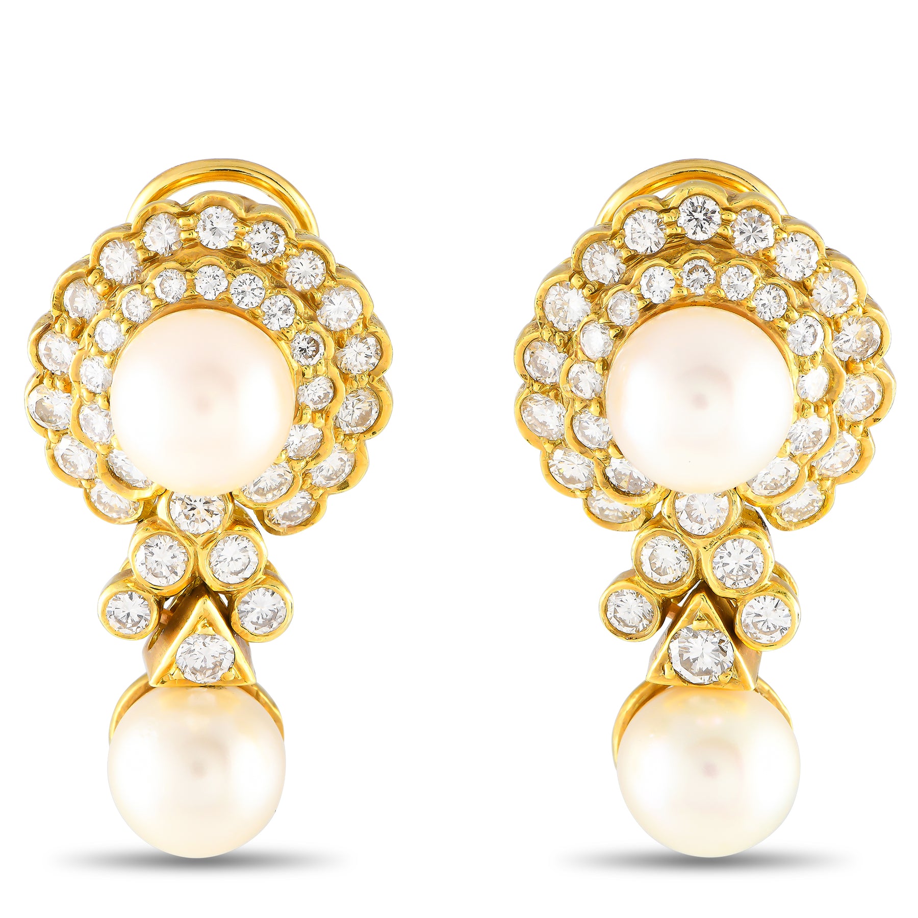 LB Exclusive 18K Gelbgold 3.50ct Diamant und Perle Clip-On Ohrringe MF03 -032824