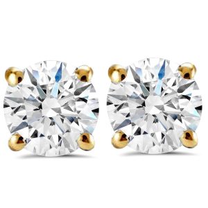 1 1/2 ct Runde Runde Diamantnieten mit Schraubrücken 14k Gelbgold Verbessert