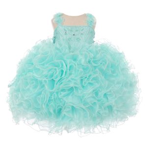 RainKids Baby Mädchen aqua Perlen Kaskade Rüschen Organza Pingant Kleid 12-24M
