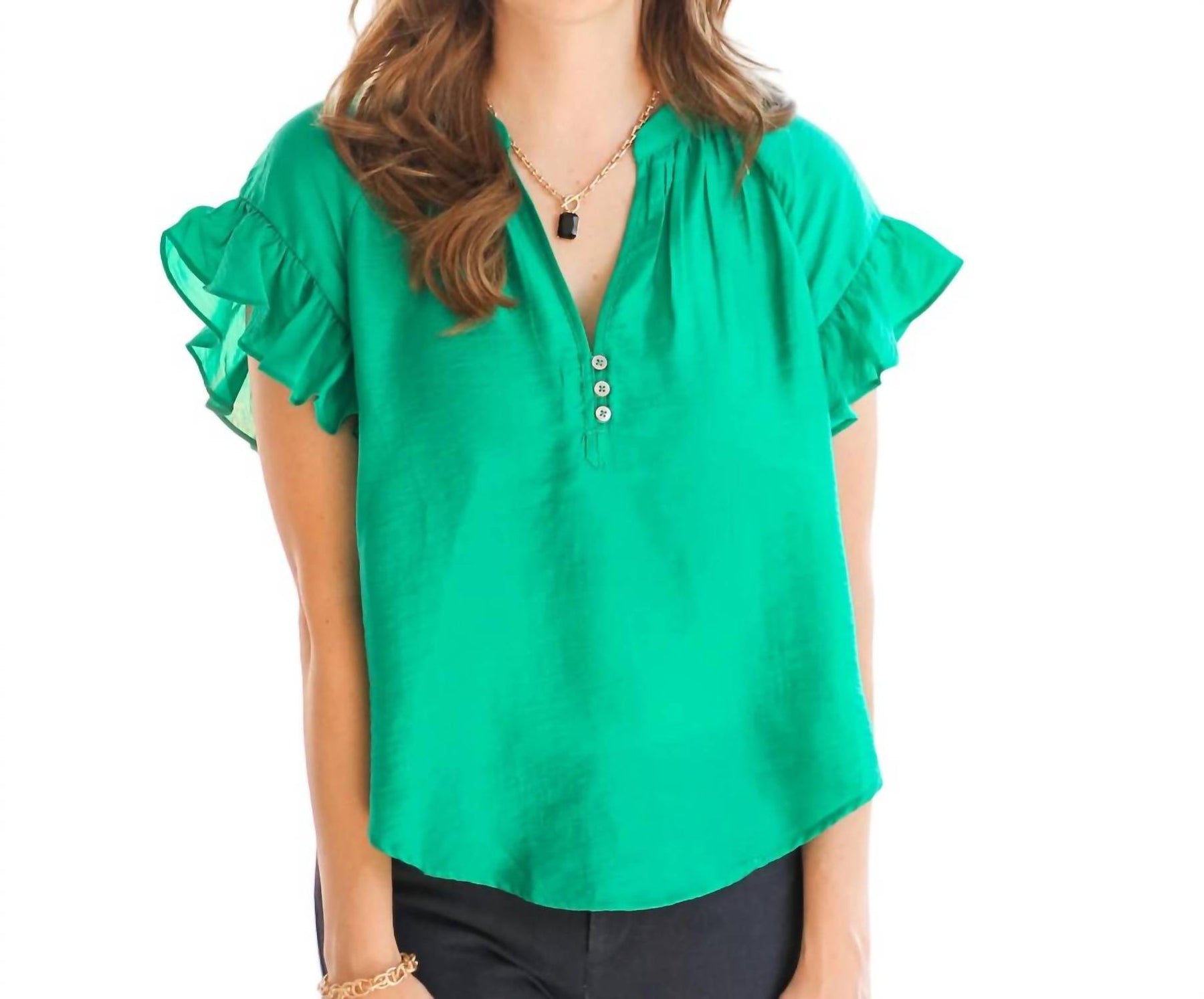 Rüschen Kurzarm Top In Emerald Grün