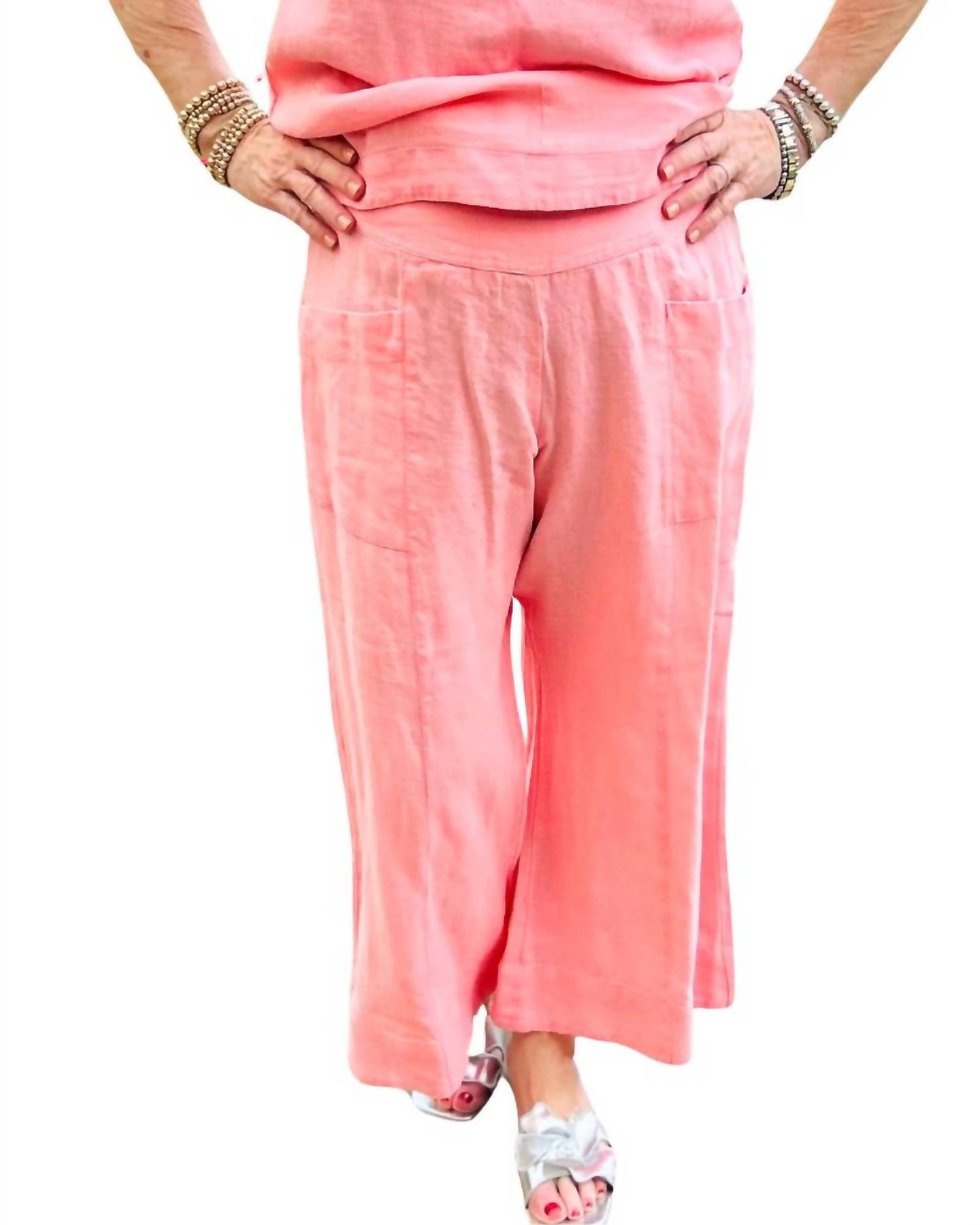 Leinen Slouch Tasche Hose aus Geranien