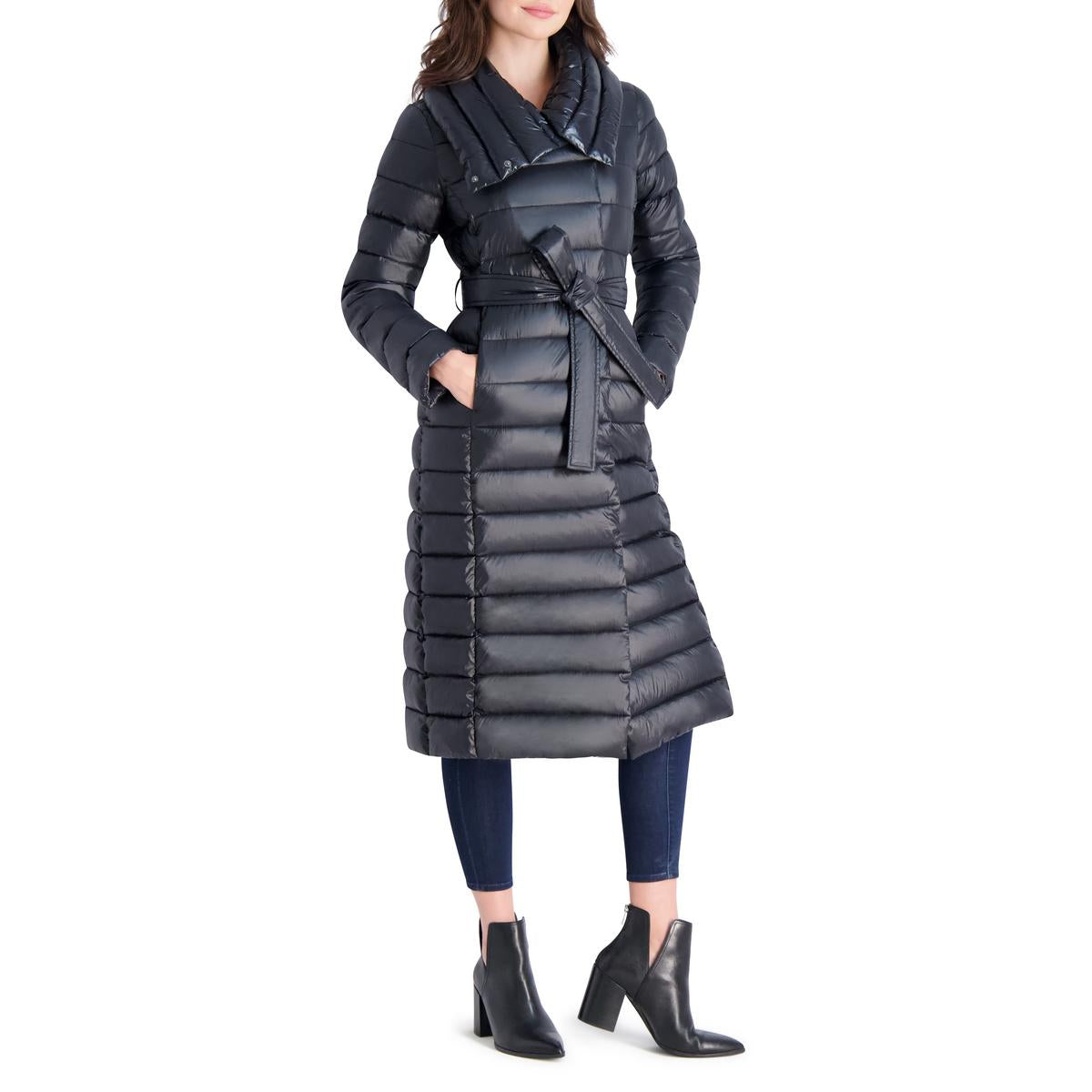 Lange gesteppte Winter Puffer Mantel mit Gürtel Taille