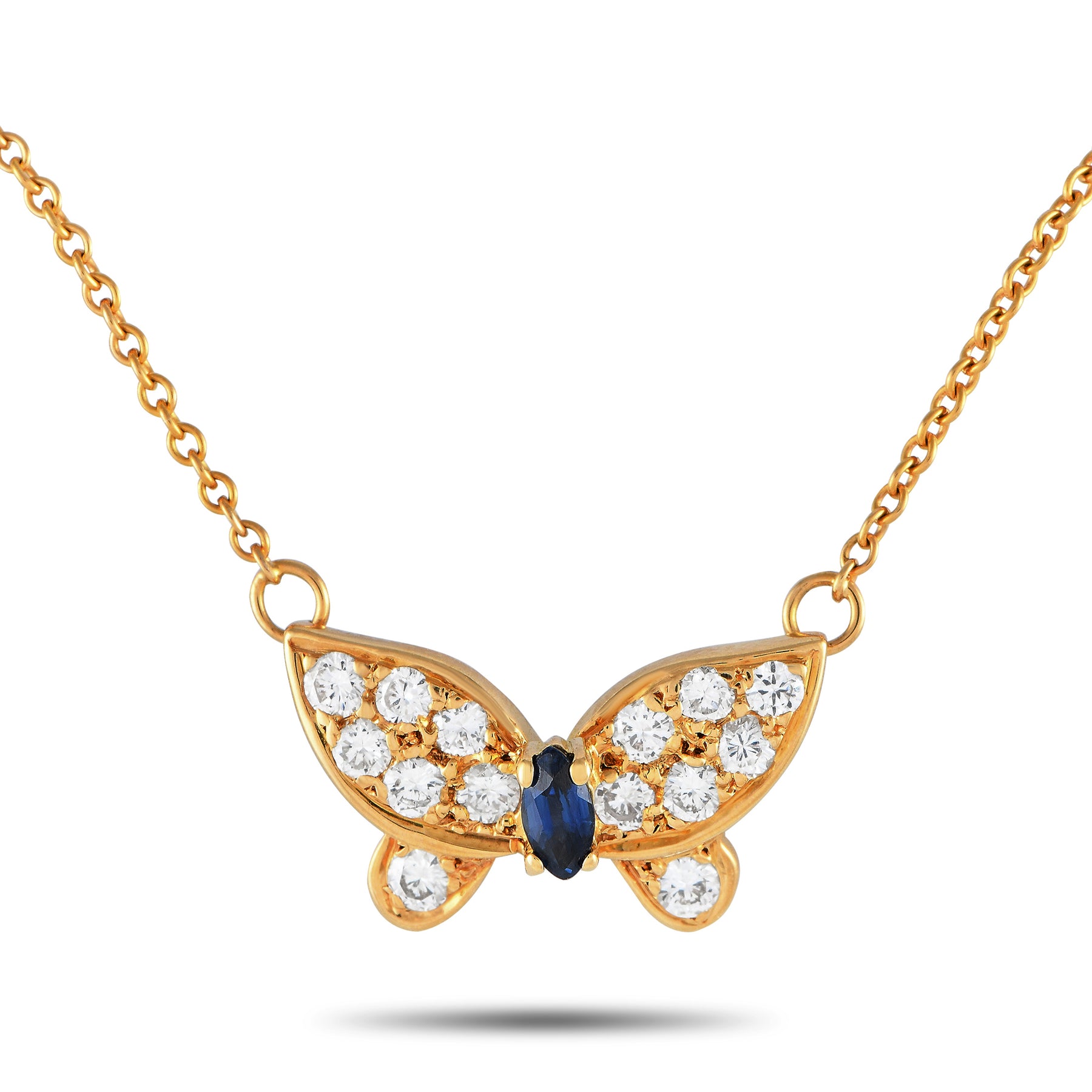 Van Cleef & Arpels Papillon 18 Karat Gelbgold Diamant und blaue Saphir Halskette VC23 -012524