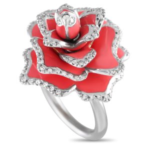 Roberto Coin 18K Weißgold 0,55ct Diamant Emaille rote Rose Statement Ring -040124 – RC02
