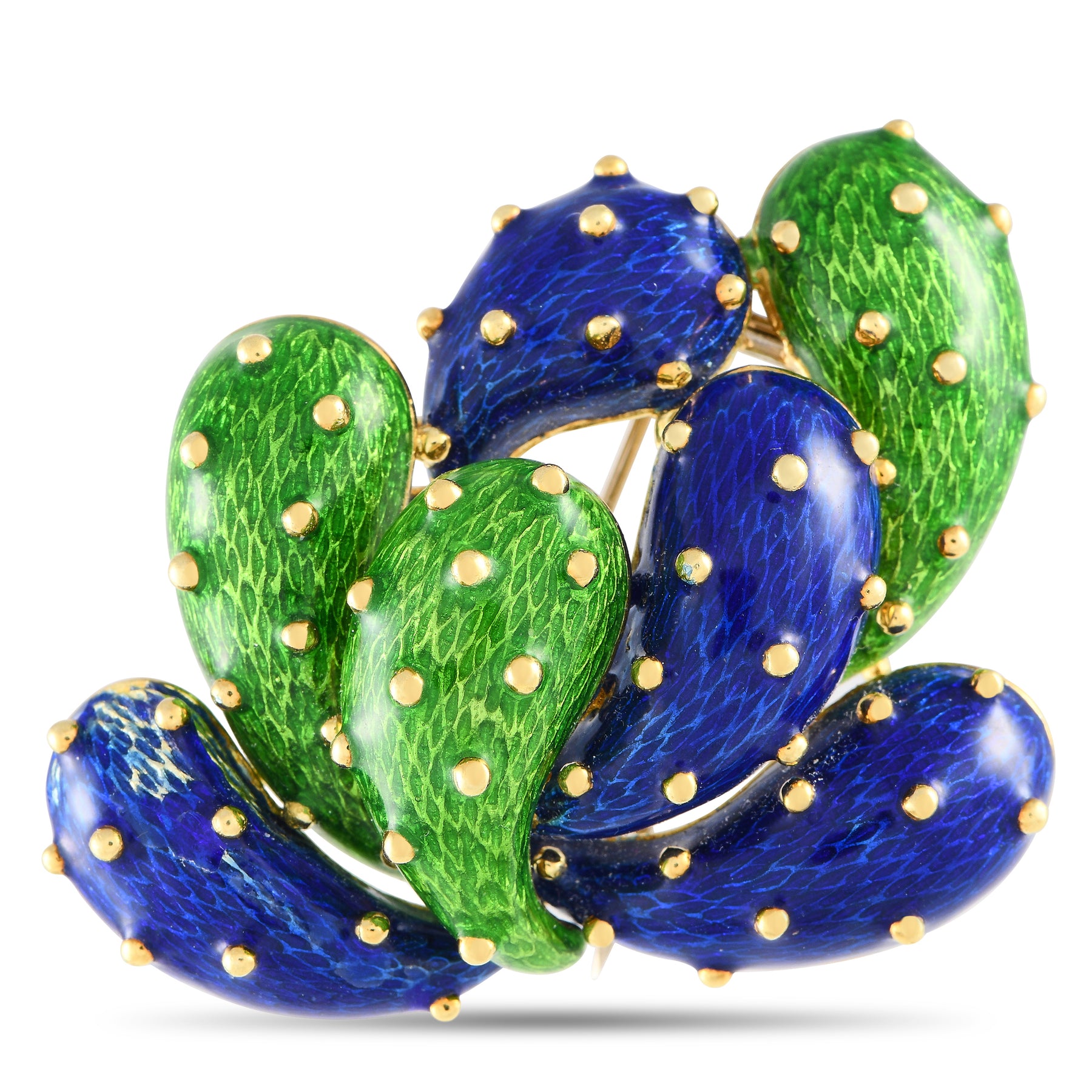 Martine 18K Gelbgold Kaktus Paillonn Emaille Brosche MA05 -032824