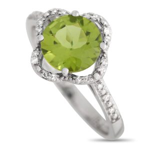 LB Exclusive 14K Weißgold 0,10ct Diamant und Peridot quatrefoil Ring - – RC4 / 11976WPE