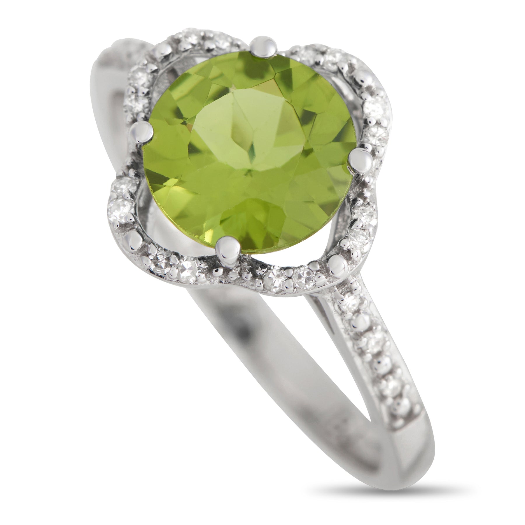 LB Exclusive 14K Weißgold 0,10ct Diamant und Peridot Quatrefoil Ring RC4 1976WPE
