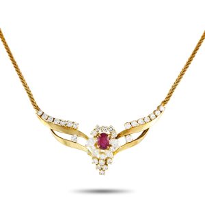 LB Exclusive 14K Gelbgold 4,0ct Diamant und Burma beheizt Rubin Halskette -012324 – MF31