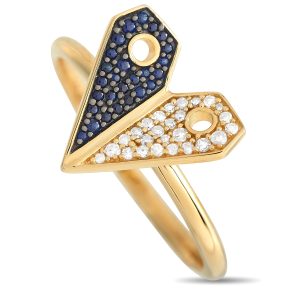 LB Exclusive 14K Gelbgold 0,08ct Diamant und Saphir Herzring - – RC4 / 12002YSA