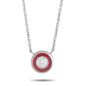 LB Exclusive 14K Weißgold 0,13ct Diamant und rote Emaille Halskette -w – PN15197